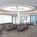 Spacious Modern Service Hall Waiting Area With Comfortable Seating Tables And Green Plants