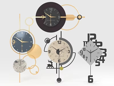 Modern Stylish Wall Clocks With Various Colors Geometric Elements And Unique Dial Designs 3d model