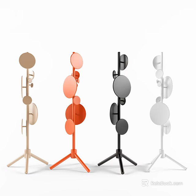 Modern Standing Clothes Hangers in Beige Orange Black White with Circular Elements and Minimalist Style 3d model 