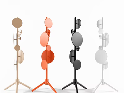 Modern Standing Clothes Hangers in Beige Orange Black White with Circular Elements and Minimalist Style 3d model