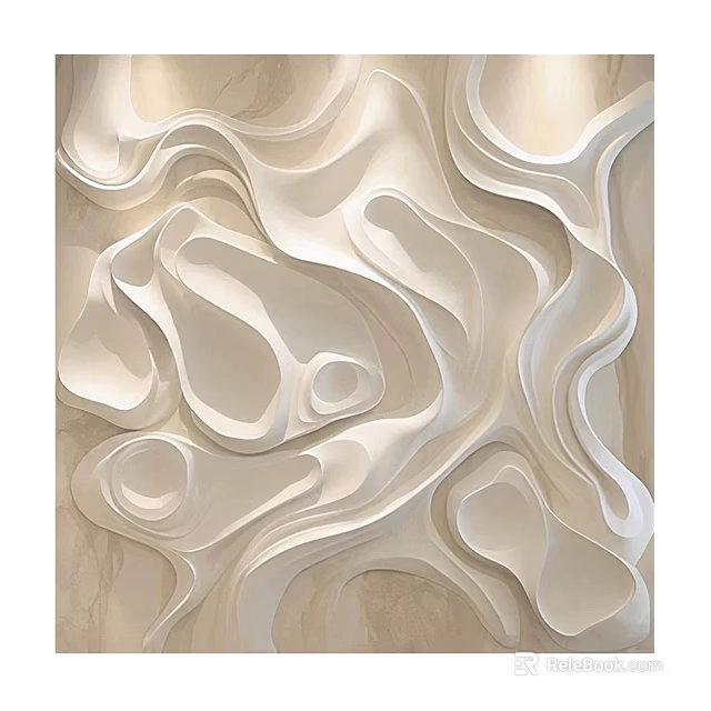 Modern Artistic 3D Wall Decor With Flowing Curves And Beige White Textured Design 3d model 