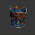 Industrial Equipment Metal Bucket With Red And Blue Rustic Textured Surface And Handle