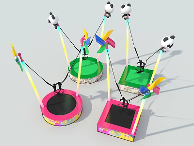 Colorful Children's Spring Rider Playground Equipment With Panda Head Decorations And Various Base Colors 3d model