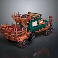 Unique Green Vehicle With Wooden Spiked Decorations And Roof Rack Design