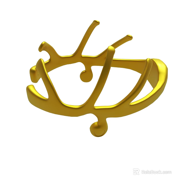 Golden Decorative Circular Crown Ornament With Intricate Artistic Design Structure 3d model 