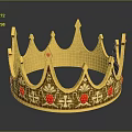 Shiny Golden Crown Decorative Accessory For Home With Red Gemstones And Intricate Designs