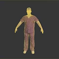 Man in Purple Scrubs Standing on Gray Background with Arms at Sides