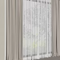 Light Colored Window Curtains With Sheer Layer And Tree View Wooden Floor 3d model