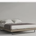 Modern Double Bed With Leather Frame Metal Support White Mattress And Pillows