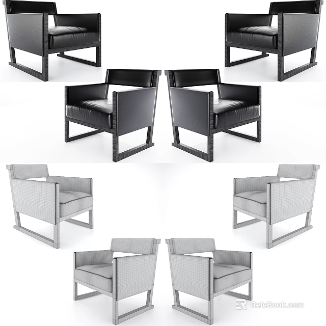 Modern Single Sofa Accent Chair With Black Grey Upholstery And Wooden Legs 3d model 