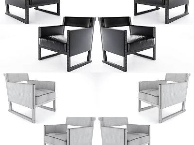 Modern Single Sofa Accent Chair With Black Grey Upholstery And Wooden Legs 3d model