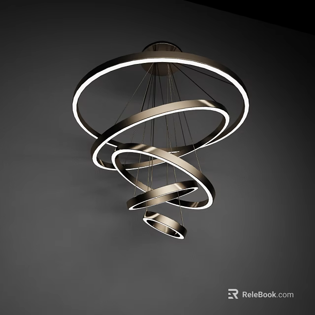Modern Abstract Spiral Ring Pendant Light With Metallic Finish And LED Glow 3d model 