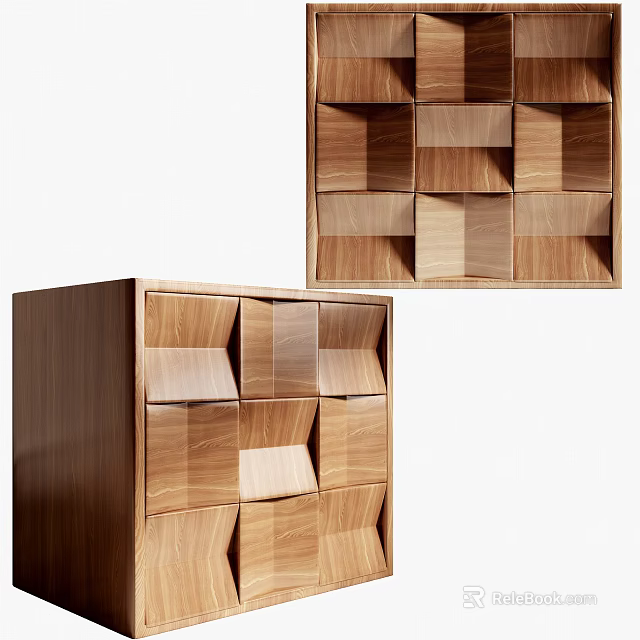 Modern Wooden Bedside Table With Geometric Compartments And Natural Wood Grain Details 3d model 
