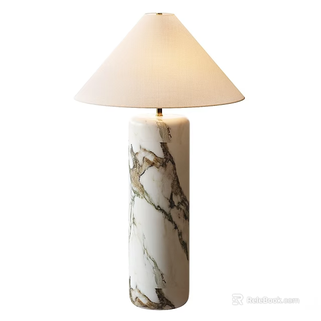 Modern Table Lamp With White Marble Base And Beige Fabric Shade 3d model 