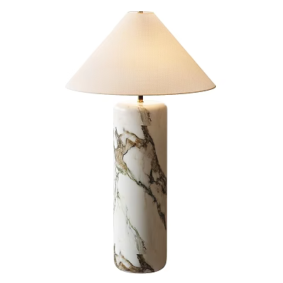 Modern Table Lamp With White Marble Base And Beige Fabric Shade 3d model