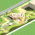 Green Park Landscape With Circular Playground Walking Paths And Lawn Areas 3d model