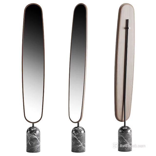 Three Modern Slender Vertical Mirrors With Wooden Frame And Decorative Base Balls 3d model 