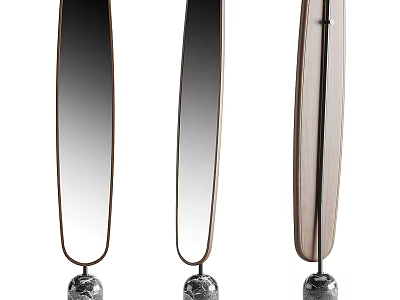 Three Modern Slender Vertical Mirrors With Wooden Frame And Decorative Base Balls 3d model
