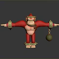 Red Gorilla 3D Model Character With Green Decorative Spiked Rings And Holding Green Ball