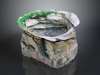 Natural Rock Formation With Green Moss Covered Top And Textured Stone Base Structure 3d model