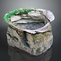 Natural Rock Formation With Green Moss Covered Top And Textured Stone Base Structure