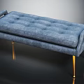 Blue Tufted Upholstered Bench With Gold Metal Legs And Modern Style