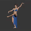 Belly Dancer In Blue Outfit Performing Solo Dance On Gray Background