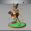 Fox Eared Girl Holding Red Item with Yellow Tail Among Butterflies on Green Base