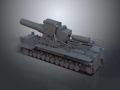 Military Tank With Large Cannon Track System And Multiple Road Wheels 3d model