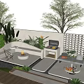 Outdoor Garden Landscape Design With Fire Pit Seating Lattice Wall and Grill Area