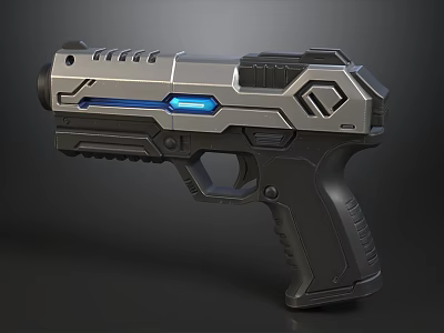 Futuristic Sci Fi Energy Pistol With Unique Blue Glow Sleek Silver And Black Metal Texture 3d model