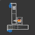 Industrial Conveyor Belt System With Robotic Arm Black Blocks And Open Cardboard Box