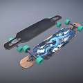 Colorful Skateboard With Blue Phoenix Pattern White Floral Design And Green Wheels