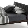 Modern Minimalist Double Bed With Wooden Frame Gray Bedding And Pillows 3d model