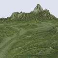 Natural Garden Landscape With Green Meadow Winding Path Mountain Peak And Rolling Hills