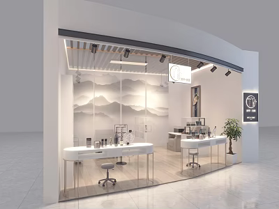 Modern Beauty Hair Salon Interior With Open Counter Beauty Products Decorative Wall Mural and Lighting 3d model