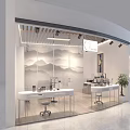 Modern Beauty Hair Salon Interior With Open Counter Beauty Products Decorative Wall Mural and Lighting