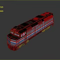 Modern Metallic Train Model With Red Blue Stripes And Reflective Surface Design