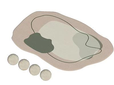 Irregular Shaped Rug With Neutral Tones And Decorative Round Accents For Modern Home Decor 3d model