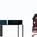 Modern Office Desk Chair Set With Curved Tabletop Red Caster Chairs And Privacy Dividers