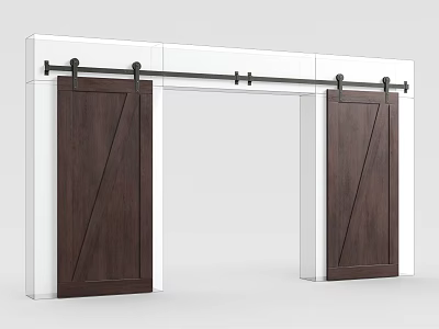 Wooden Sliding Barn Doors With White Frame For Interior Decoration 3d model