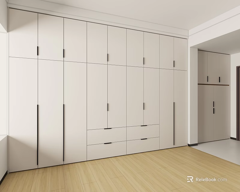 Modern White Built in Wardrobe With Multiple Doors And Drawers In Room 3d model 