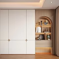 Modern White Decorative Cabinet With Arched Open Shelf And Ornaments In Bright Room