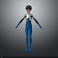 3D Character Creature Design In Blue Bodysuit With Short Hair And Chest Emblem