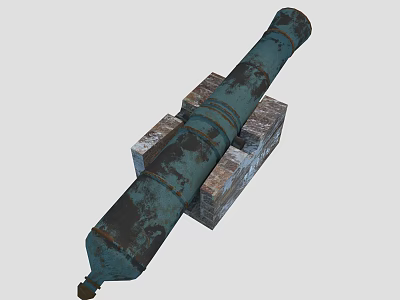 Rusted Old Cannon With Green Black Rust On Barrel And Brick Base 3d model