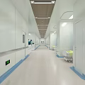 Modern Hospital Ward Interior With Medical Beds Blue Partitions And Ceiling Lights