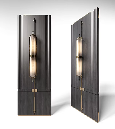 Modern Decorative Wall Lamps With Slender Glass Shades On Dark Wood Panels 3d model