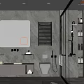 Modern Bathroom With Shower Fixtures Illuminated Shelves Tiled Walls Toilet And Window Blinds
