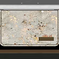 Modern Luxury TV Wall with White Marble Texture Gold Brown Specks and Wooden Side Panels
