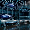 Futuristic Neon Lit Bar Interior Featuring High Tech Lighting And Decor 3d model